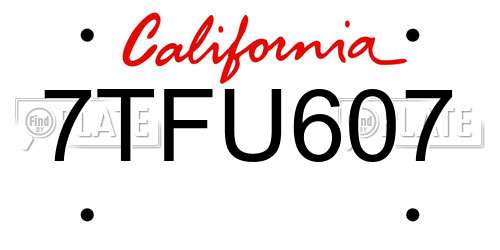 7TFU607 California License Plate