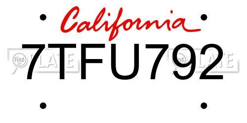 7TFU792 California License Plate