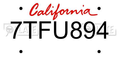 7TFU894 California License Plate