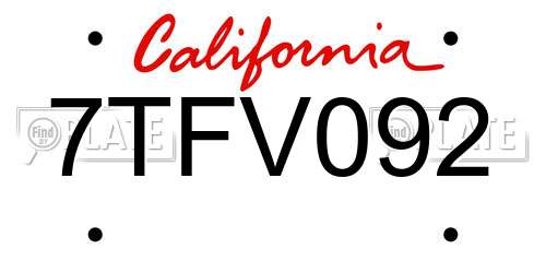 7TFV092 California License Plate