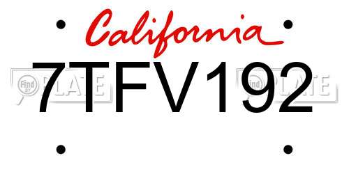 7TFV192 California License Plate