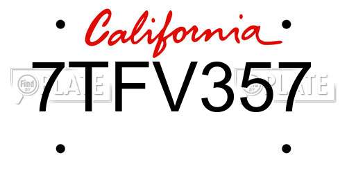 7TFV357 California License Plate