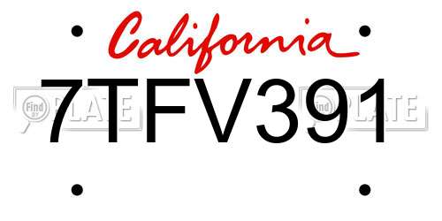 7TFV391 California License Plate