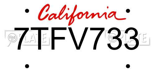 7TFV733 California License Plate