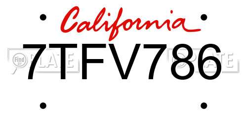 7TFV786 California License Plate