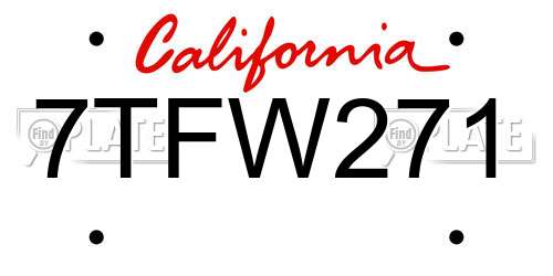 7TFW271 California License Plate