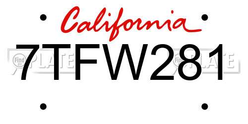 7TFW281 California License Plate