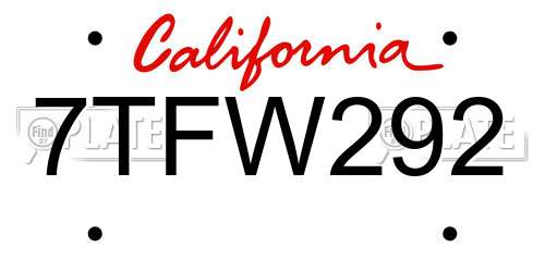 7TFW292 California License Plate