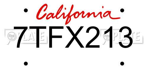 7TFX213 California License Plate