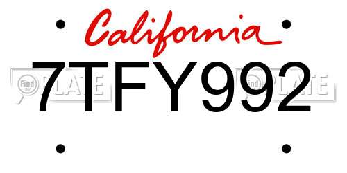 7TFY992 California License Plate