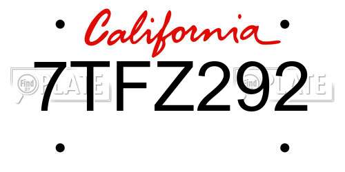 7TFZ292 California License Plate