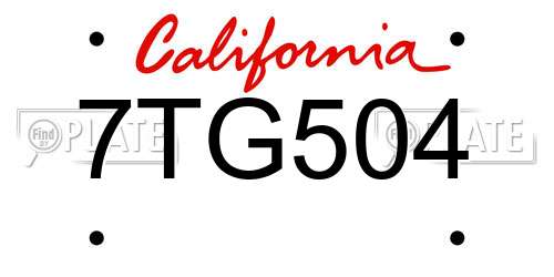 7TG504 California License Plate