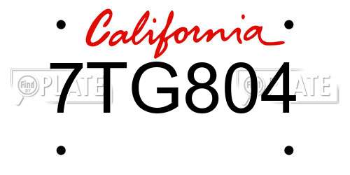 7TG804 California License Plate