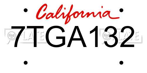 7TGA132 California License Plate