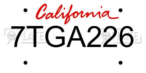 7TGA226 California License Plate
