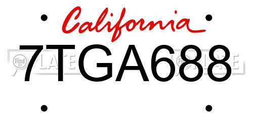7TGA688 California License Plate
