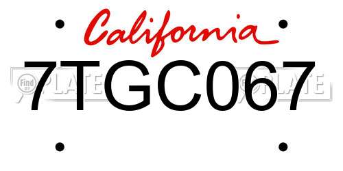 7TGC067 California License Plate
