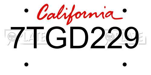 7TGD229 California License Plate