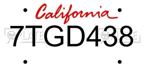 7TGD438 California License Plate