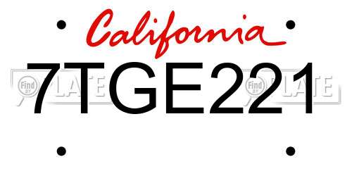 7TGE221 California License Plate