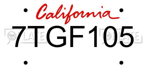 7TGF105 California License Plate