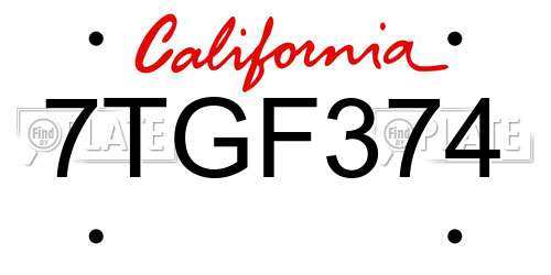 7TGF374 California License Plate