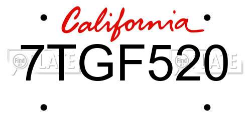 7TGF520 California License Plate