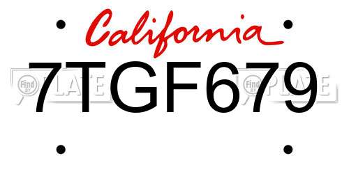 7TGF679 California License Plate