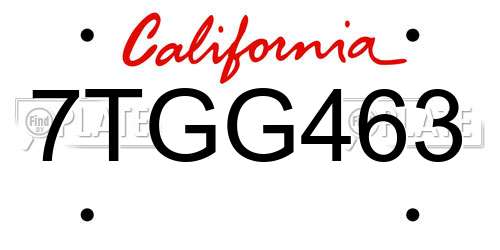 7TGG463 California License Plate