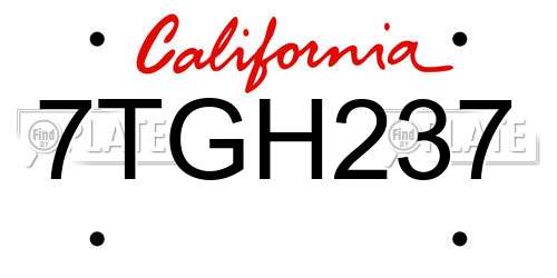 7TGH237 California License Plate
