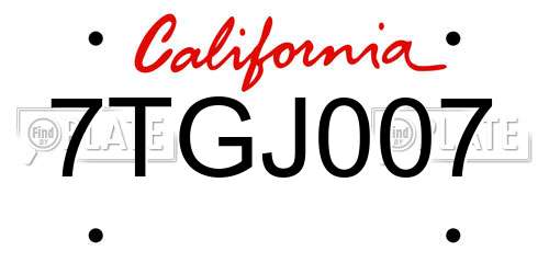 7TGJ007 California License Plate