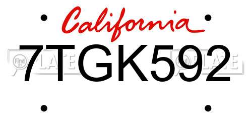 7TGK592 California License Plate