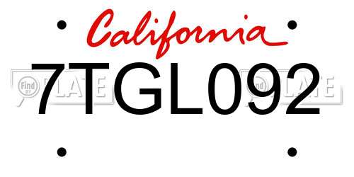 7TGL092 California License Plate