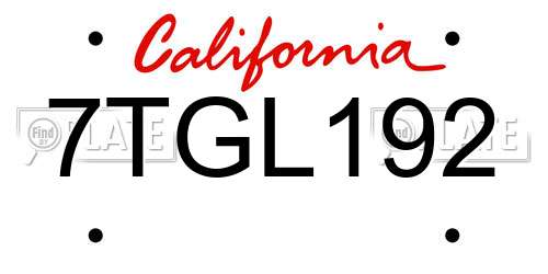 7TGL192 California License Plate