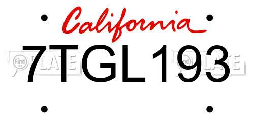 7TGL193 California License Plate