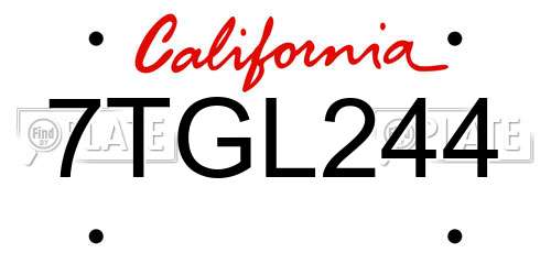 7TGL244 California License Plate