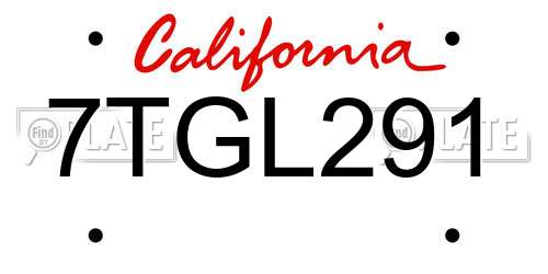 7TGL291 California License Plate