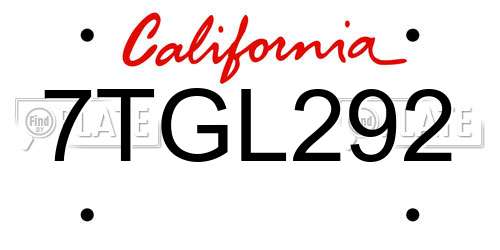 7TGL292 California License Plate