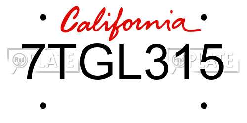 7TGL315 California License Plate
