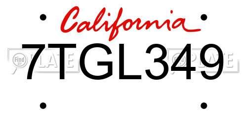 7TGL349 California License Plate