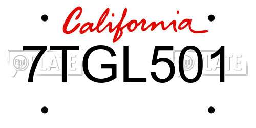 7TGL501 California License Plate