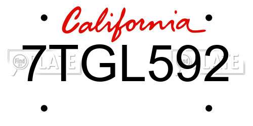 7TGL592 California License Plate