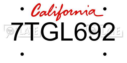 7TGL692 California License Plate