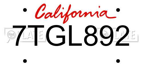 7TGL892 California License Plate
