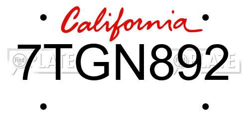 7TGN892 California License Plate