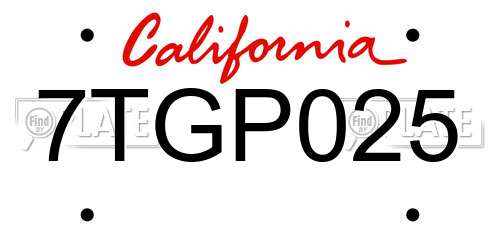7TGP025 California License Plate