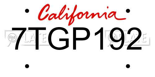 7TGP192 California License Plate
