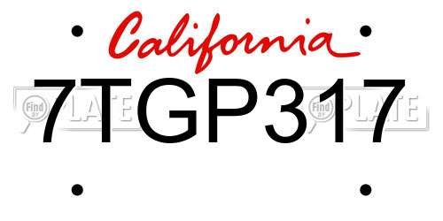 7TGP317 California License Plate