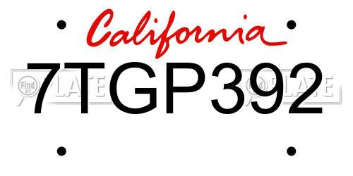 7TGP392 California License Plate