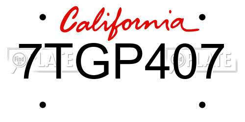 7TGP407 California License Plate